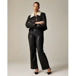 J. Crew Womens Slim‎ Wide Leg Pant in Faux Leather Size 32P Black Office Work